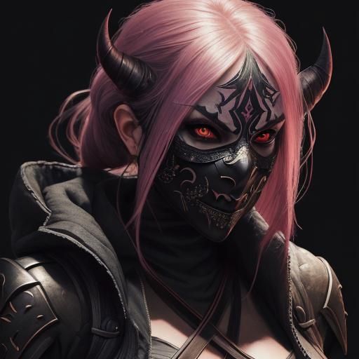 Demon Masked Assassin in Hyperrealistic Style