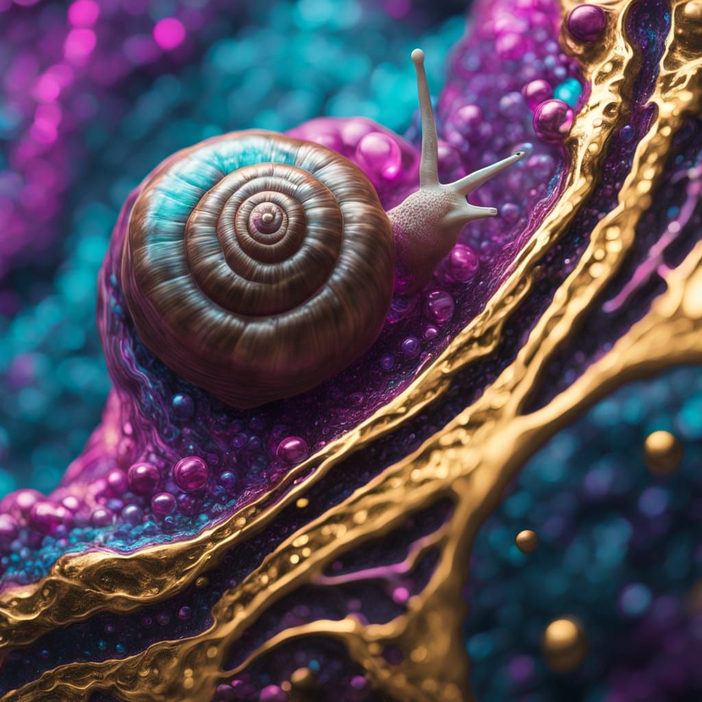 Hyperreal Macro of Cosmic Snail in Epoxy Resin