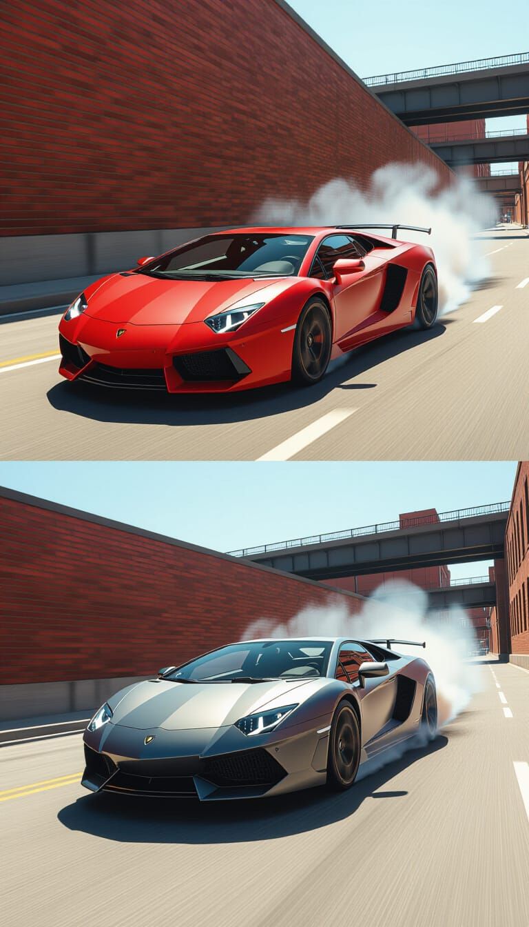 Lamborghini vs Ferrari: High-Speed Chase in Syd Mead Style