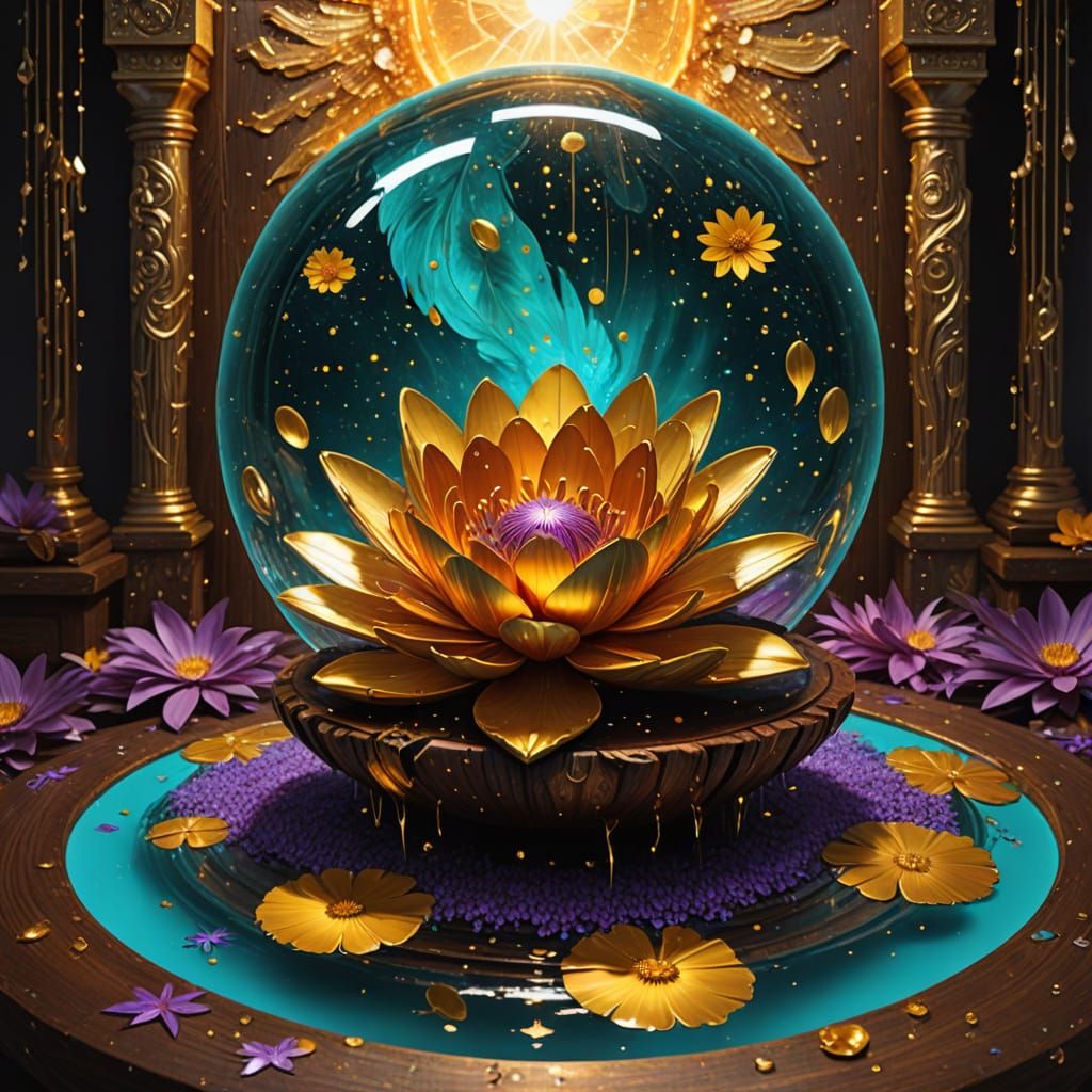 Surreal Tropical Oasis Revealed in a Glowing Crystal Ball