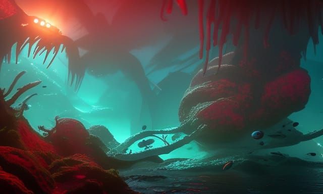 Underwater Bioluminescence in Detailed Digital Painting