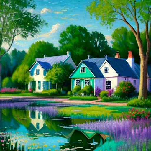 Emerald Pond in Neo-Impressionist Oil Painting