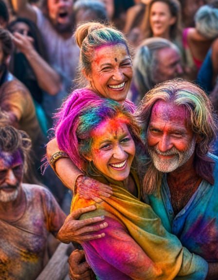 Hippies Dancing at Colorful Indian Street Festival