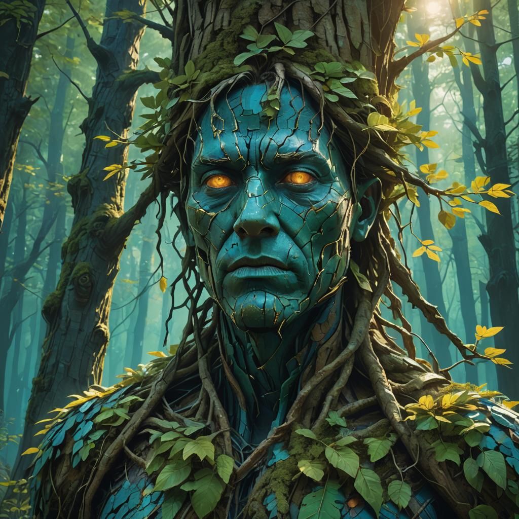Mystical Humanoid Tree Portrait in Fantasy Art Style
