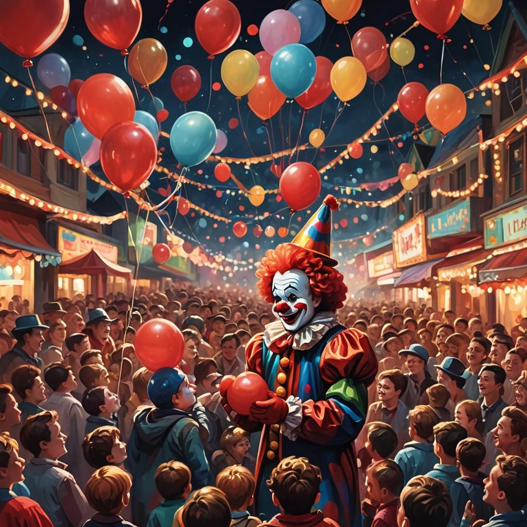 Clown Creates Balloon Animal, Digital Art
