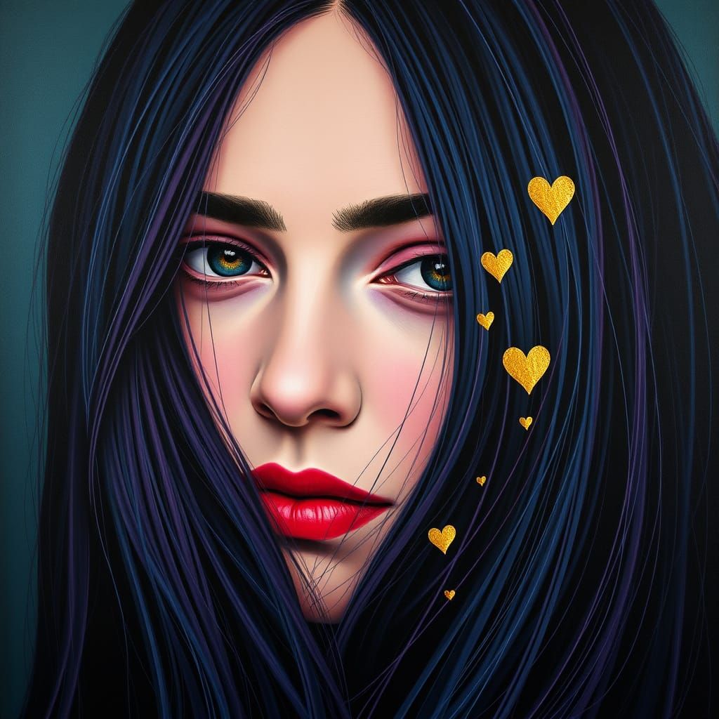 Feminine Face Merges with Vibrant Colors in Whimsical Artist...