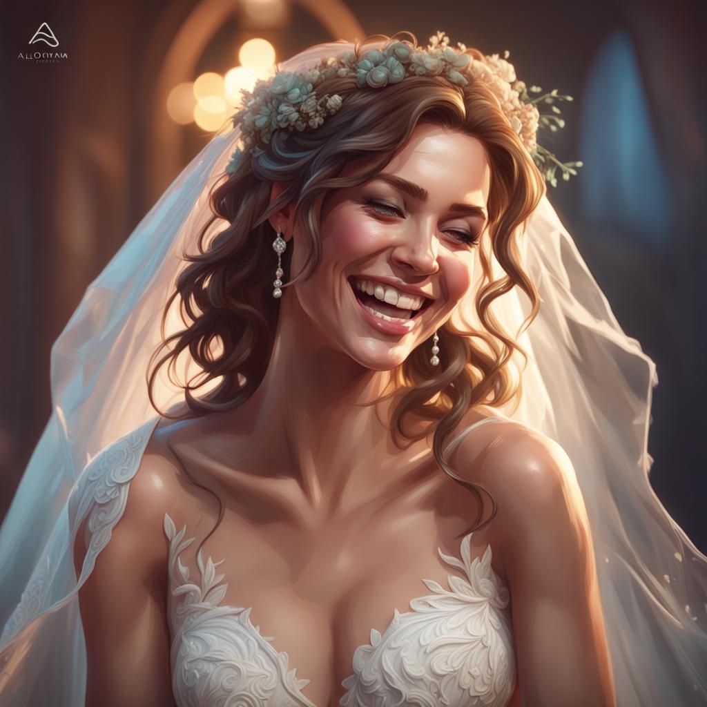 Laughing Bride Portrait in Hyperdetailed Style