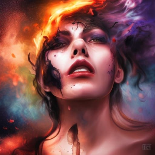 Hyperrealistic Woman Turns to Ashes: Splash Art