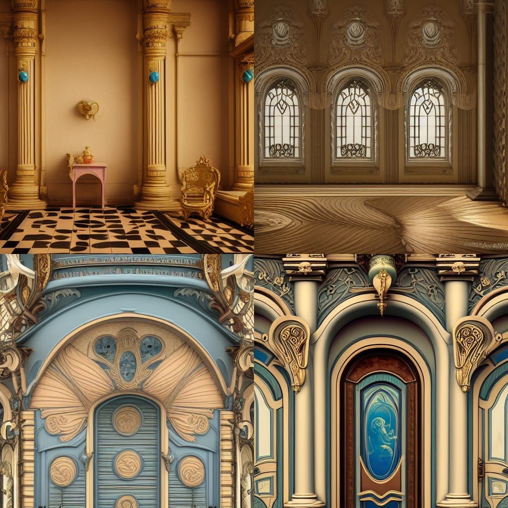 Art Nouveau Rococo Architecture in Cool Colors
