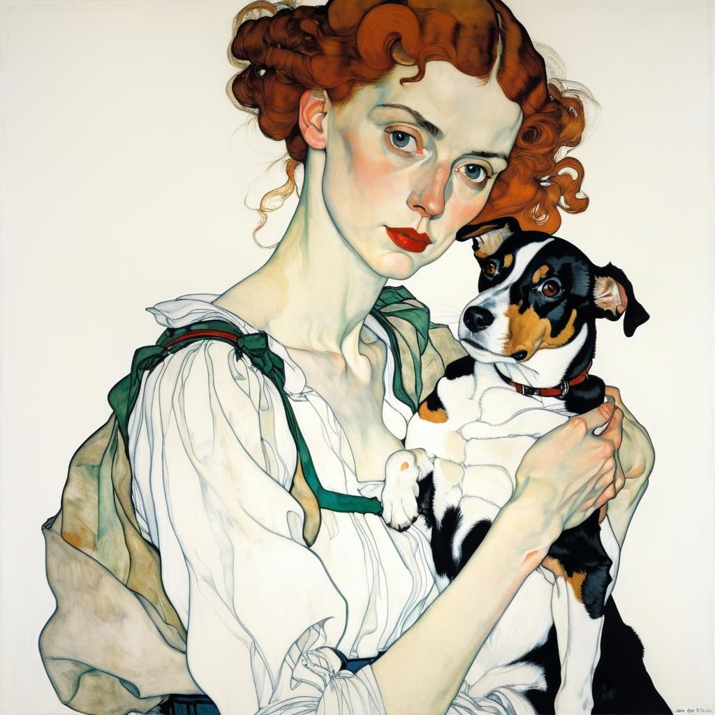 Girl with Dog in Expressionist Style
