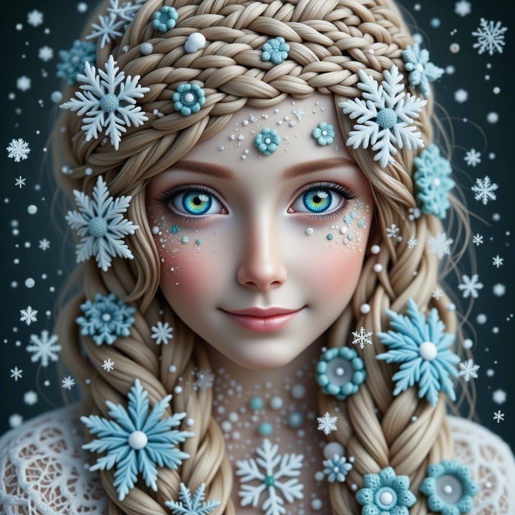 Button-Eyed Snowman Portrait with Stitched Grin