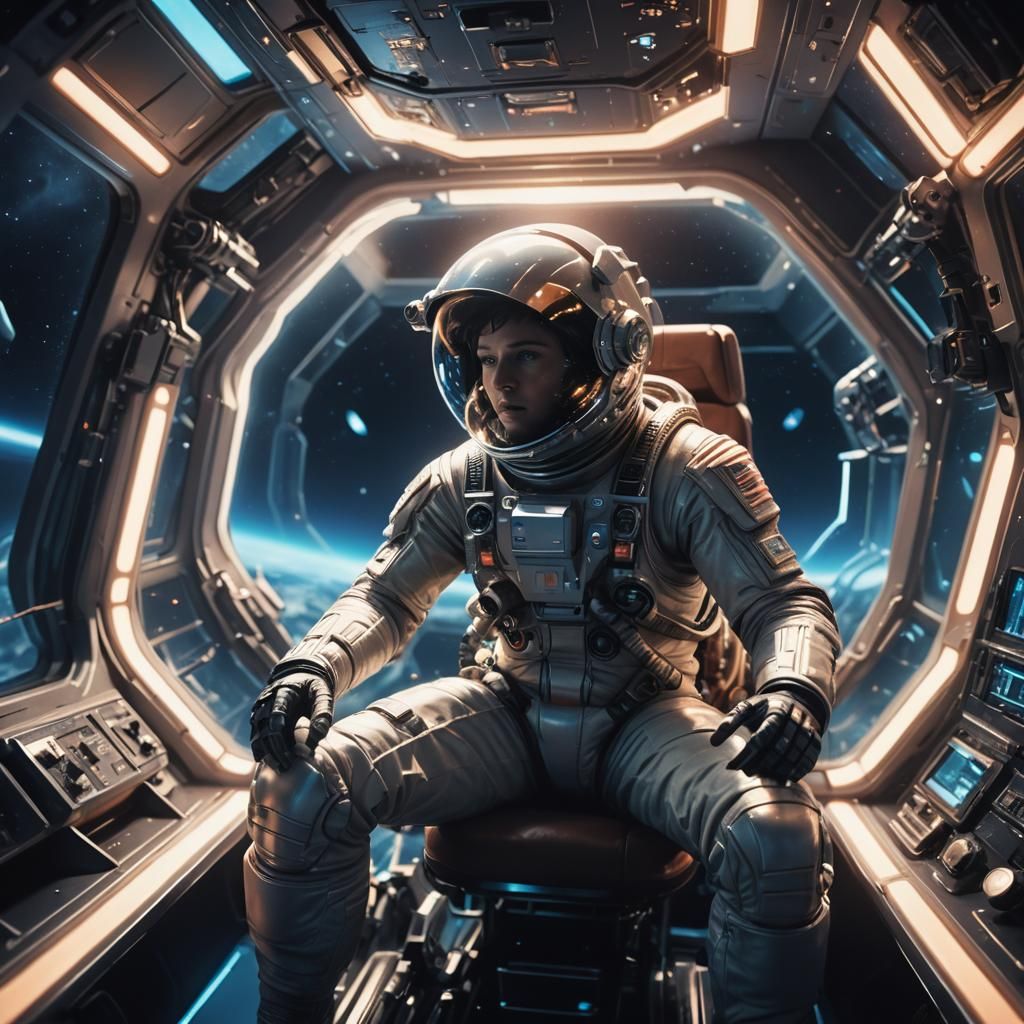 Astronaut in Spaceship Cockpit Inspired by Retro-Futurism