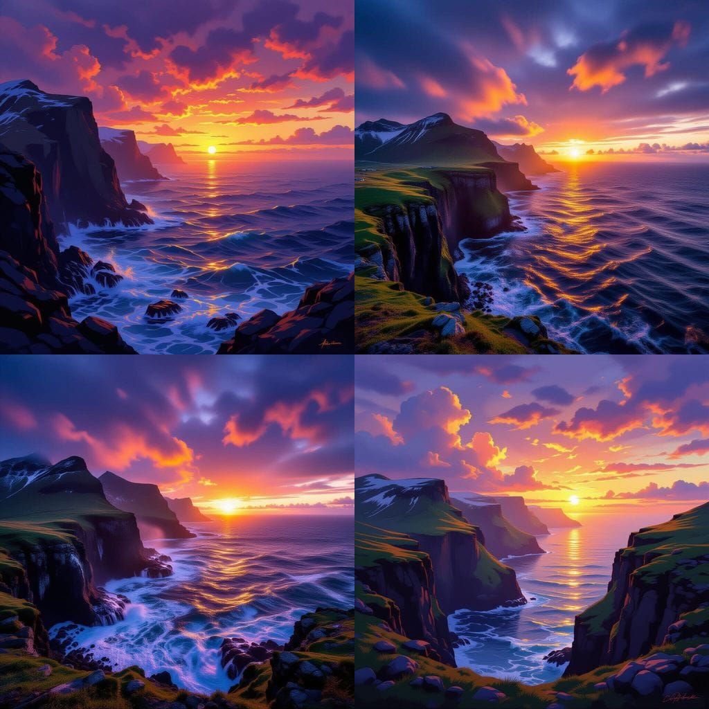 Dramatic Sunset Over Faroe Islands Landscape