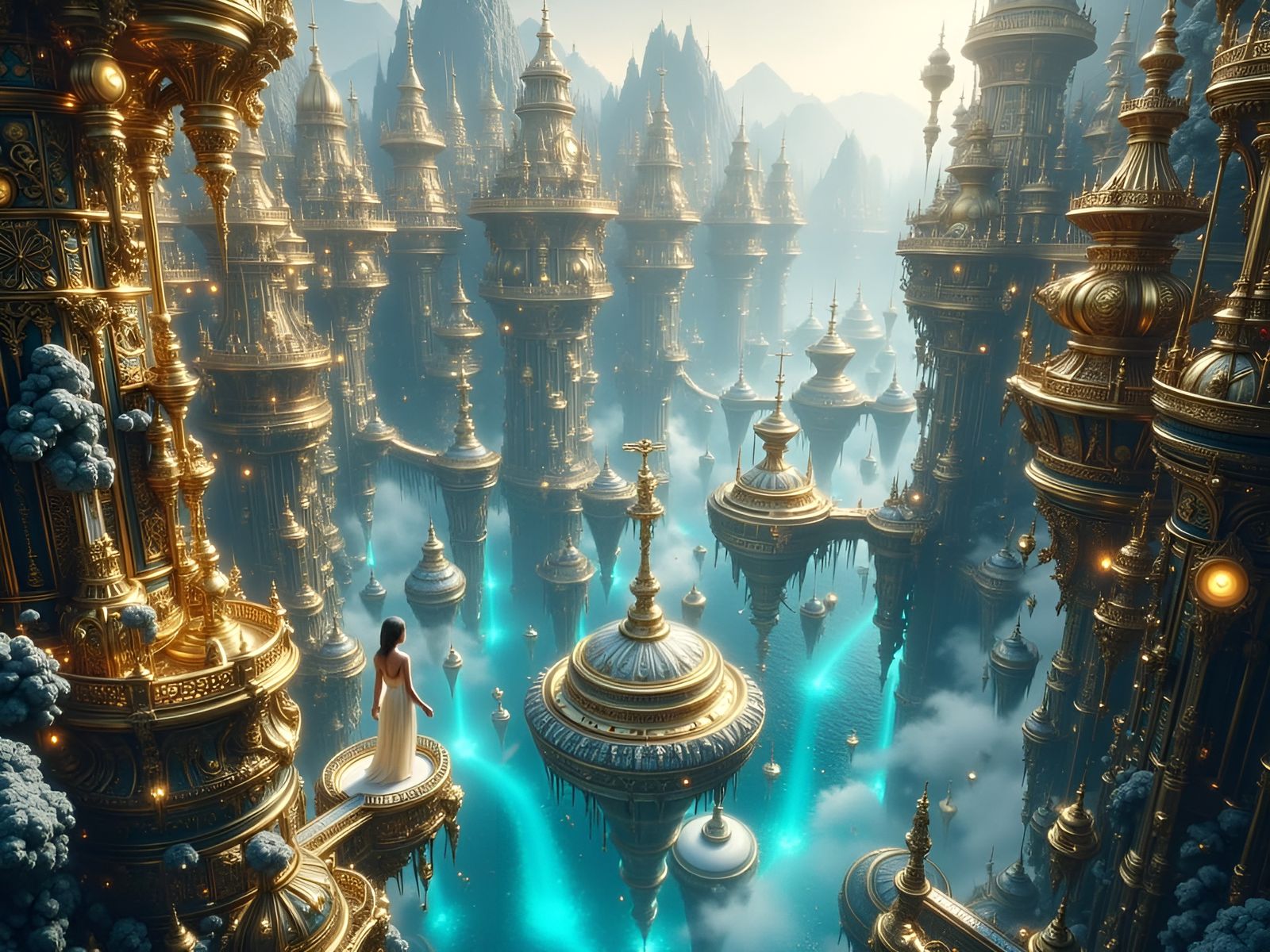 Figure at Edge of Abyss in Steampunk Style