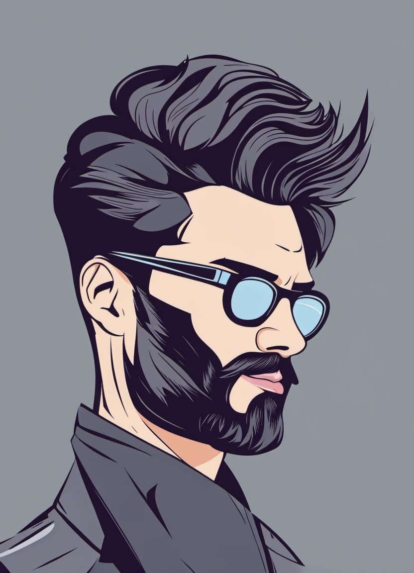 Trendy Cel-Shaded Vector Man with Electrical Hair