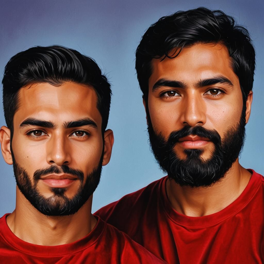 Hyper-Realistic Portrait of Two Handsome Men in Velvet