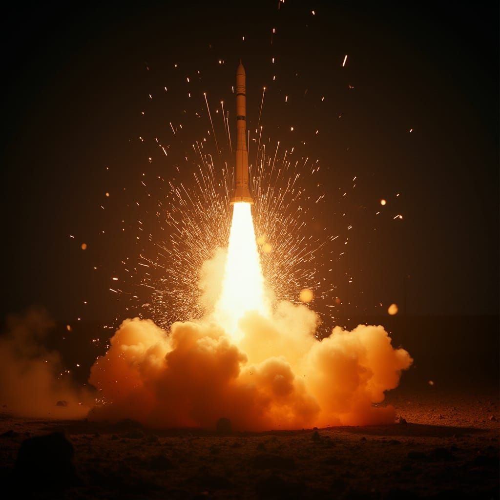 Dramatic Missile Collision Explosion at Night