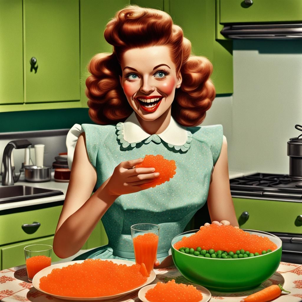Retro Housewife Eats Jello Mold Atompunk Horror