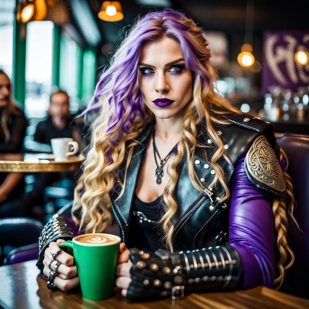 Valkyrie with Viking Features in Cafe