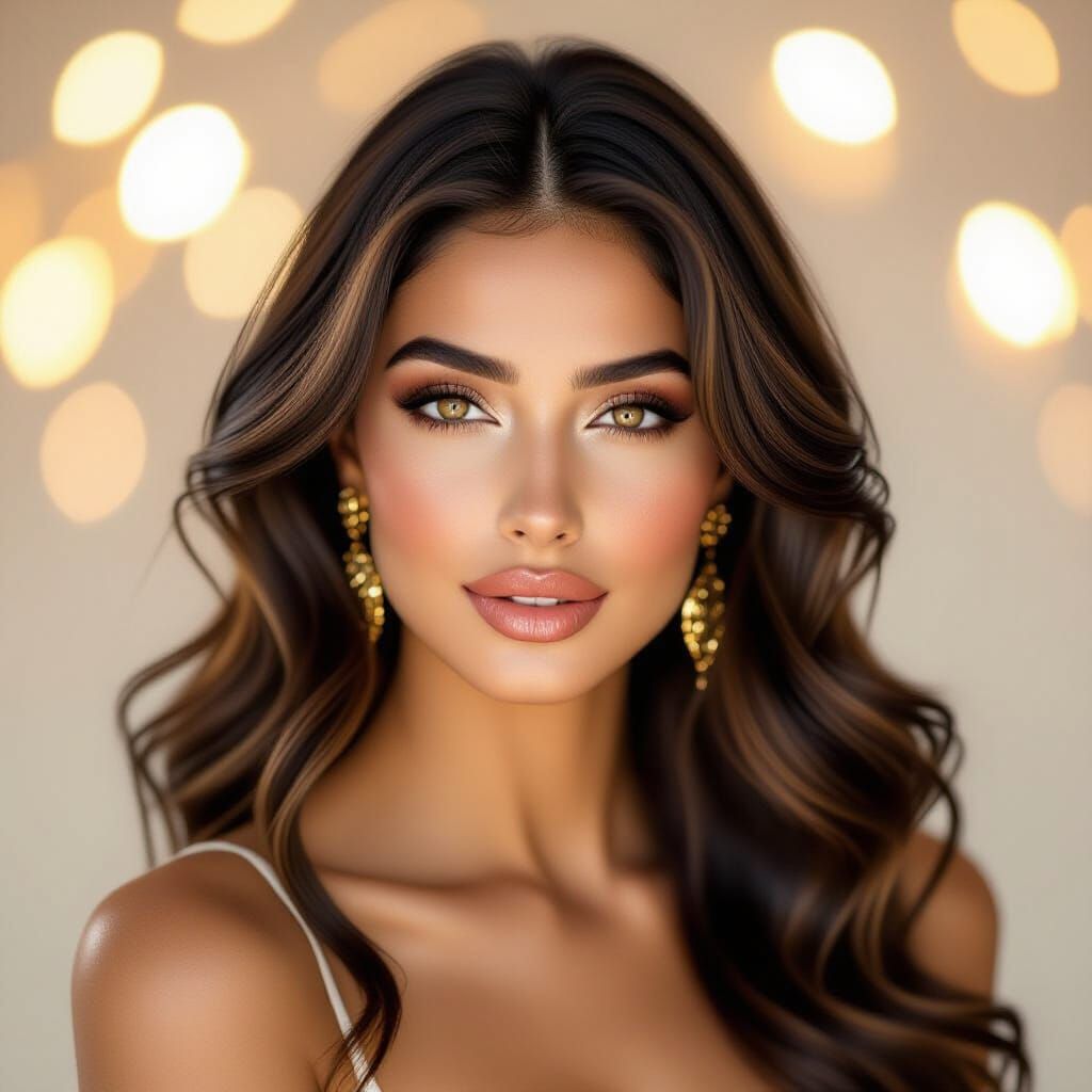 Glamorous Persian Woman Portrait with Flowing Dark Hair