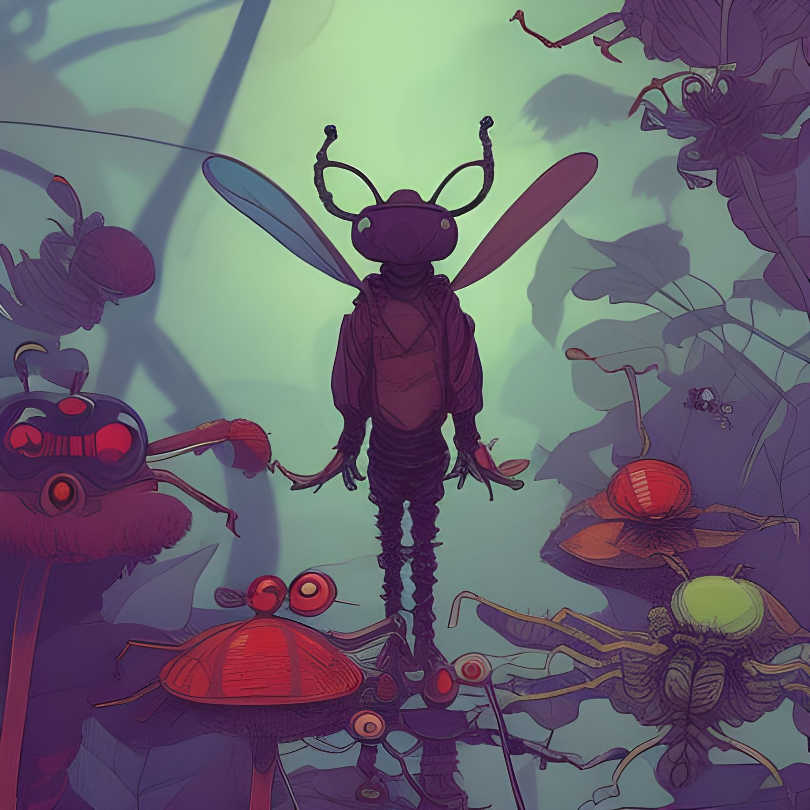 Insect Academy Classroom Scene in Vibrant Digital Art