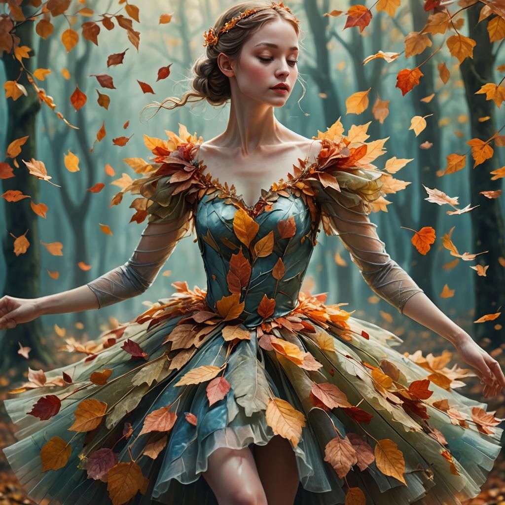 Autumn Leaf Ballerina Dress in Misty Forest