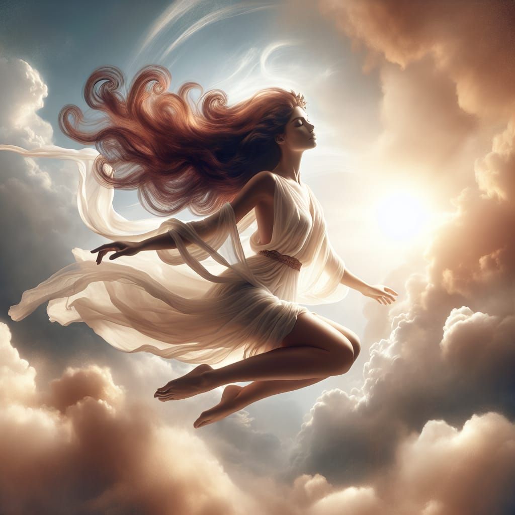 Greek Goddess in Ethereal Sky