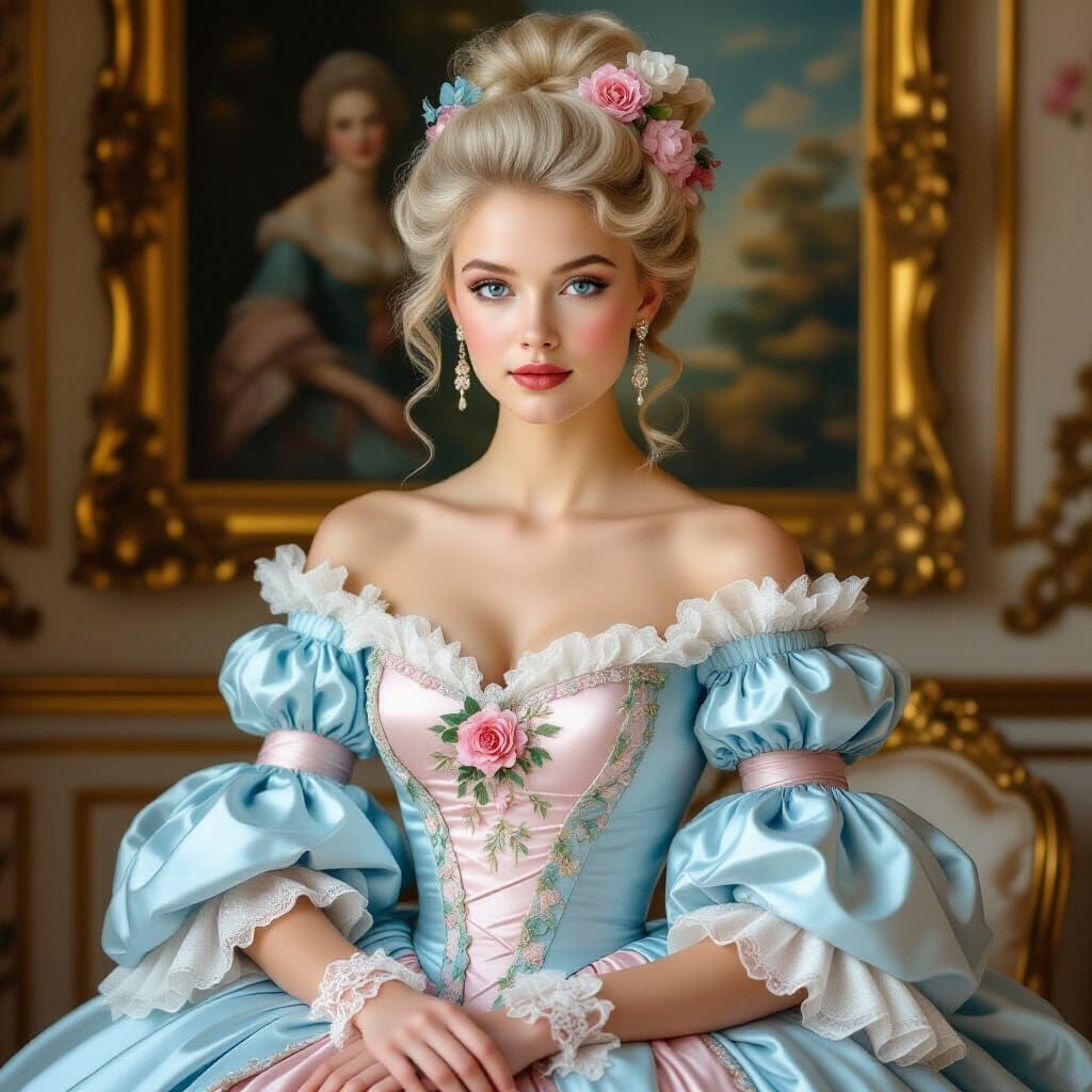 Elegant Woman in Rococo Style Gown