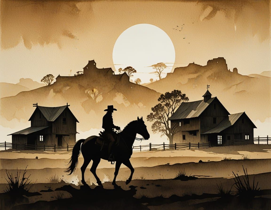 Cowboy Silhouette Art in Minimalist Style
