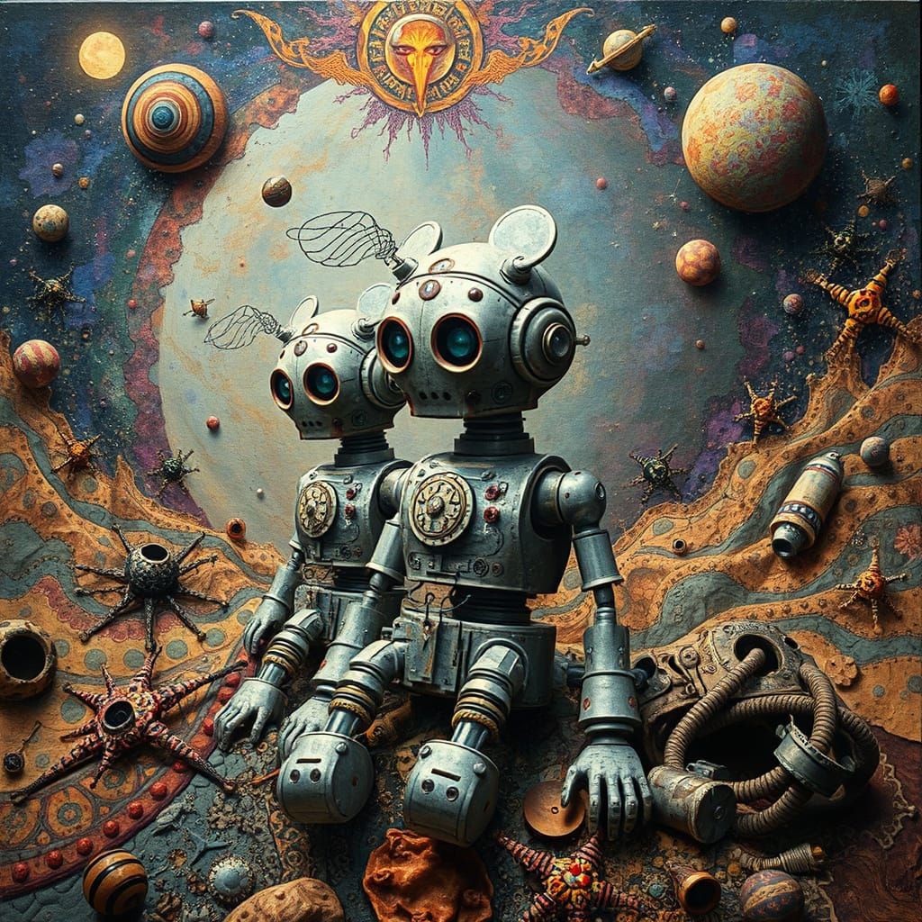 Surreal Folkloric Robot in a Kaleidoscope of Textures