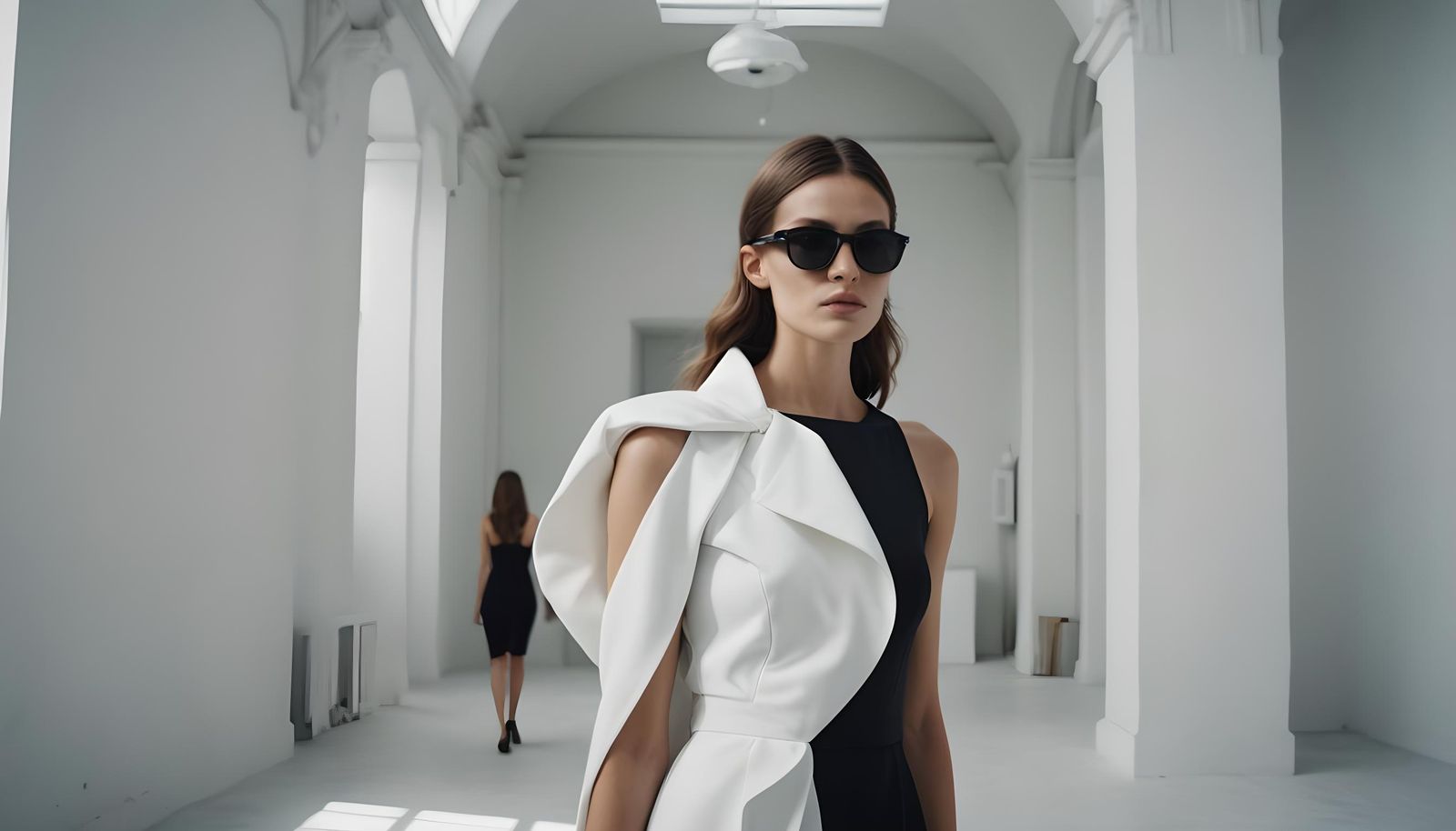 Elegant Model in Experimental Dress, Cinematic Lighting