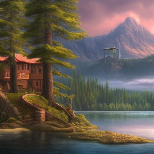 Mountain Castle and Lakeside Cabin: Fantasy Concept Art
