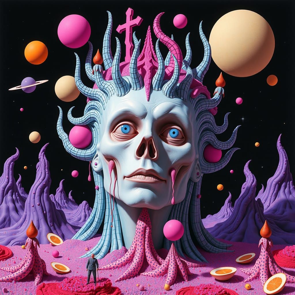 Surreal Psychedelic Art in Vibrant Colors and Geometric Shap...