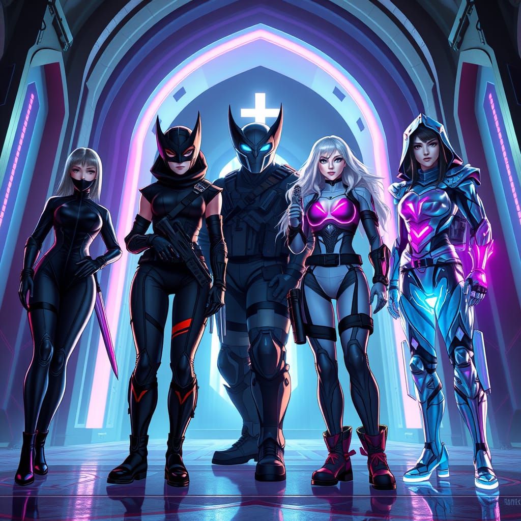 Futuristic Neon: Four Women in a Chapel