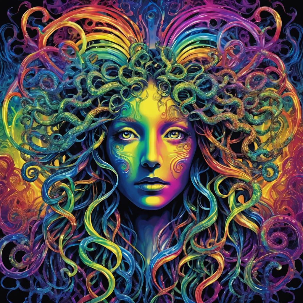 Psychedelic Medusa in Vibrant Rainbow Light
