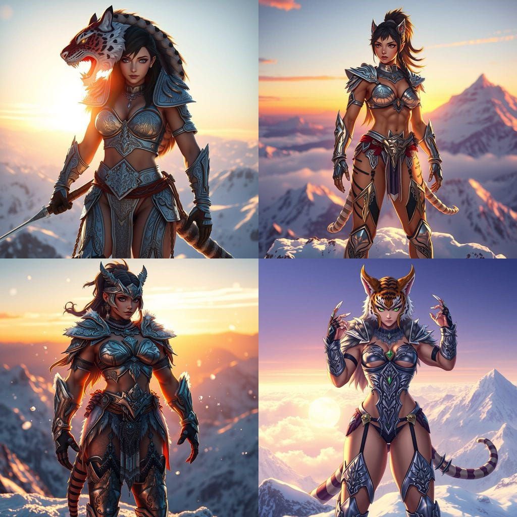 Surreal Anime Warrior Surveys Snowy Mountain Peak in Hyper-D...