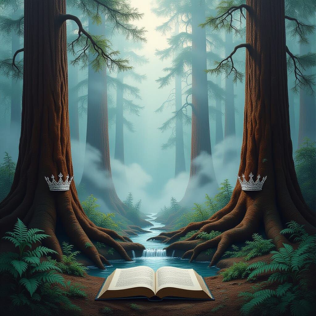 Surreal Redwood Forest With Crowned Trees and Foggy Springs