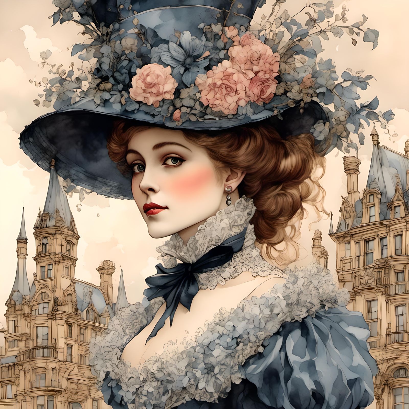 Ultradetailed Beautiful Victorian lady, detailed background ...