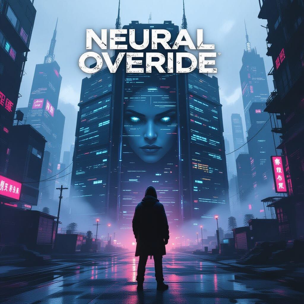 Neural Override: Hacker in Dystopian Cityscape
