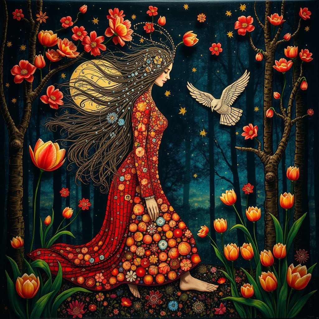 Psychedelic Utopia with Sacred Geometry in Art Nouveau Style