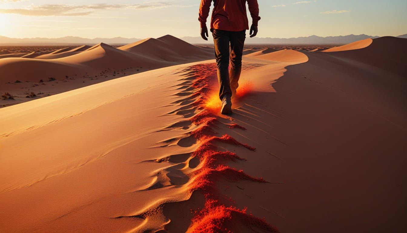 Weary Soul in Fire Red Desert: Alcohol Ink Style