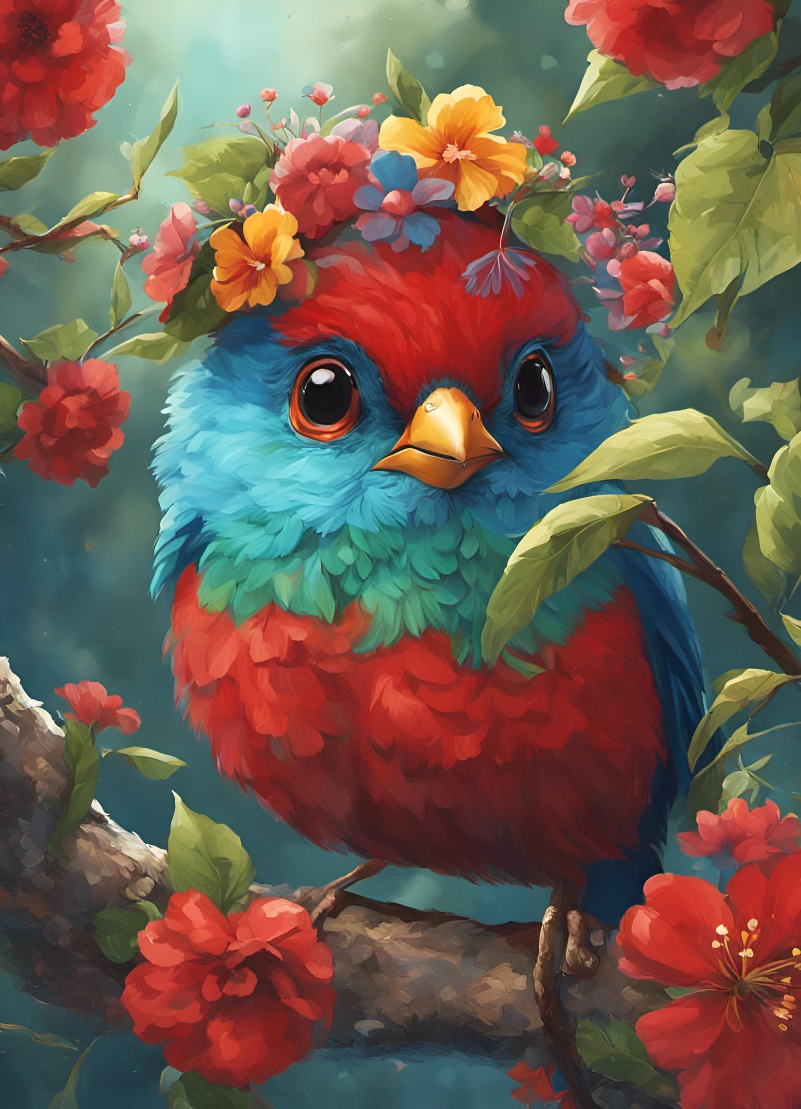 Cute Bird in a Flower Crown