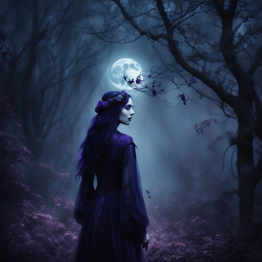 Gothic Portrait of a Woman Embracing Her Shadow