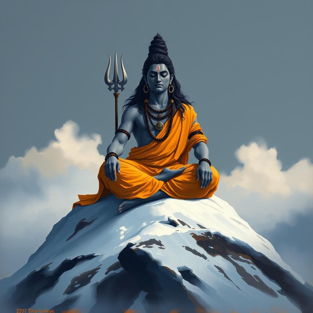 Meditative Deity on Snowy Peak in Mystical Style