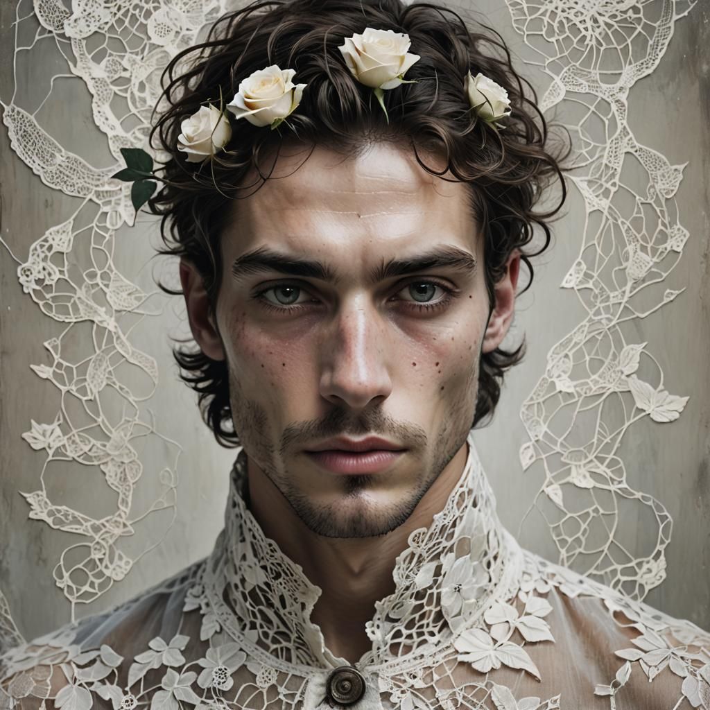 Minimalist Portrait of Young Man with White Rose