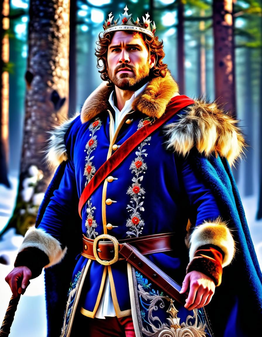 Beefy Narnian King in Snowy Forest, Rembrandt Lighting