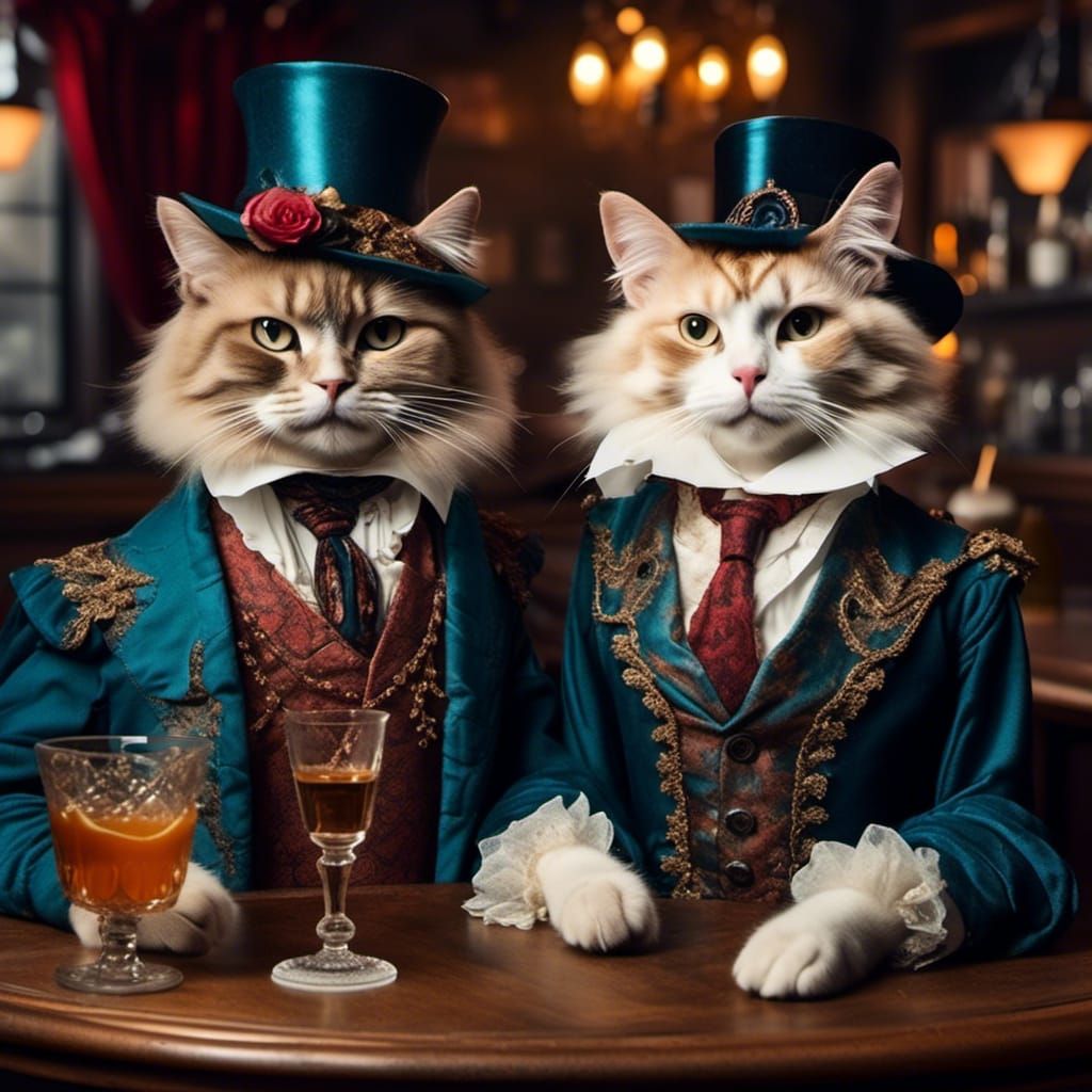 Anthropomorphic Cats Enjoying Drinks at Uptown Bar
