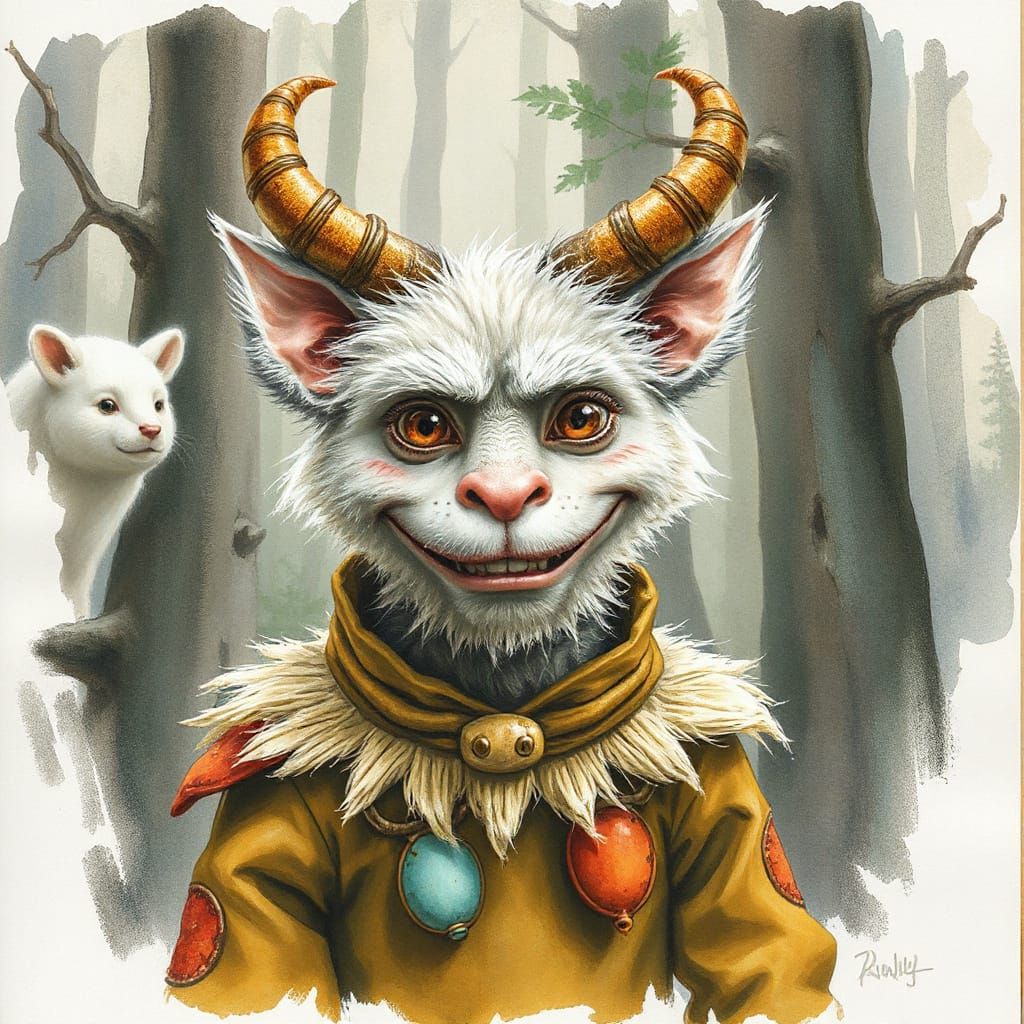 Furry Creature in Whimsical Forest Illustration