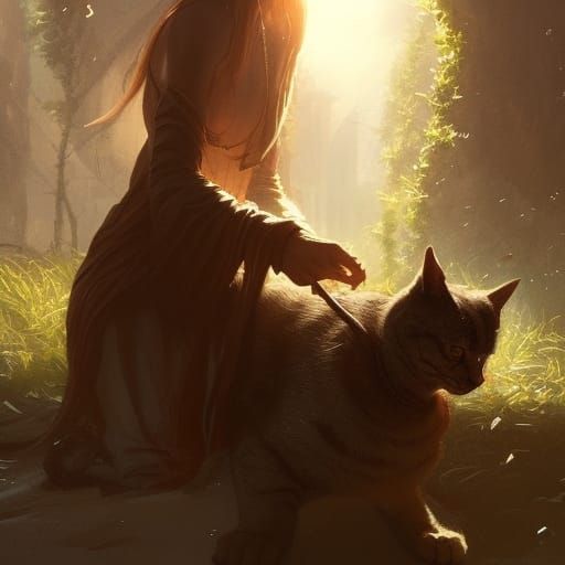 Biblically Accurate Angel Petting a Cat