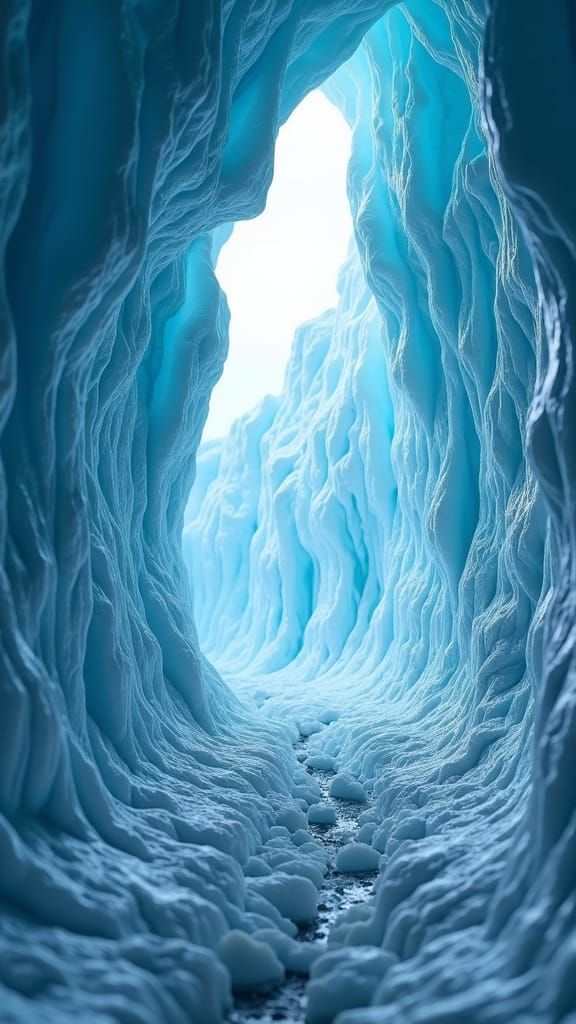Illuminated Glacial Ice Caves in Watercolor Style